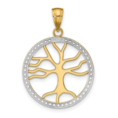 14K w/Rhodium Large Tree of Life Round Frame Charm