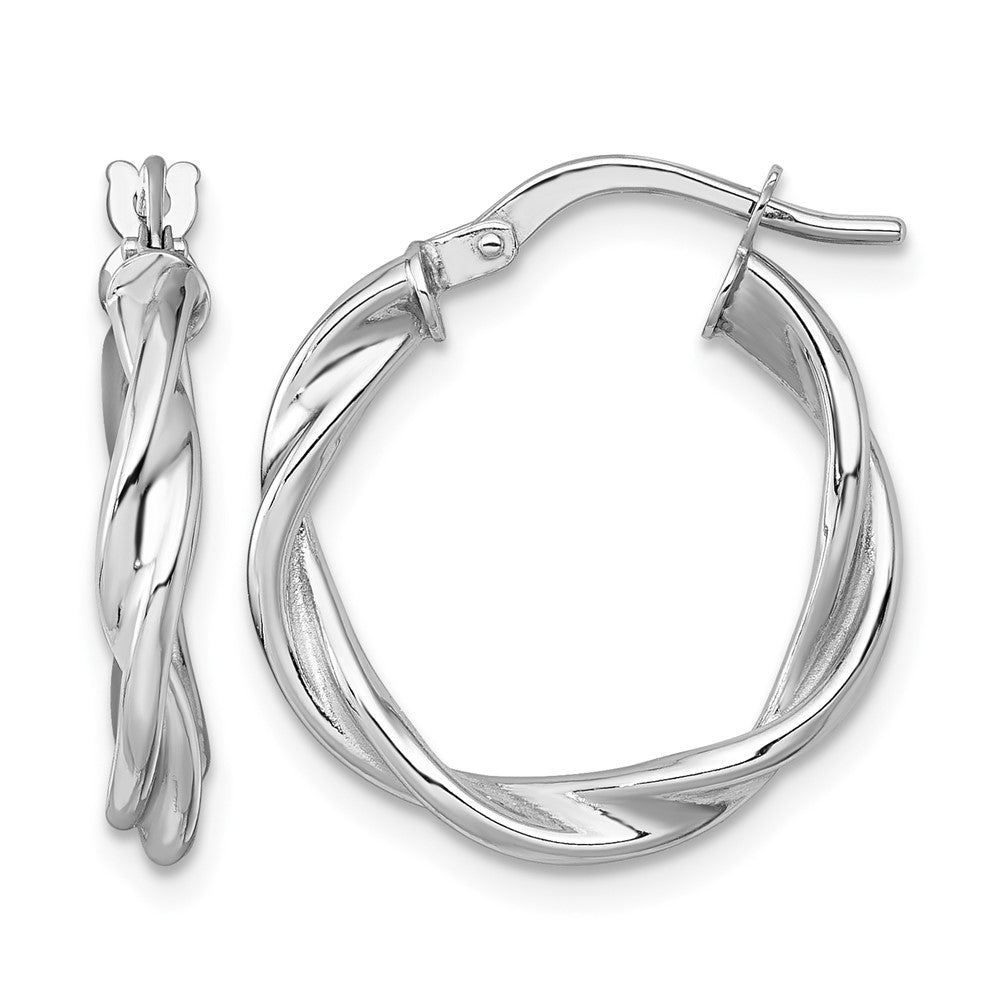 14k white gold polished twisted tube hoop earrings