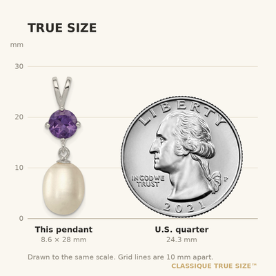 Sterling Silver Rhodium-plated White Teardrop Freshwater Cultured Pearl and .75AM Amethyst Pendant