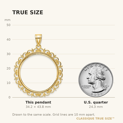 Wideband Distinguished Coin Jewelry 14K Polished Fancy Prong Coin Bezel Pendant, 43.75 x 34.8mm