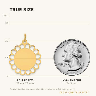 14K Plain .018 Gauge Engravable Flower Disc Charm, 28 x 21mm
