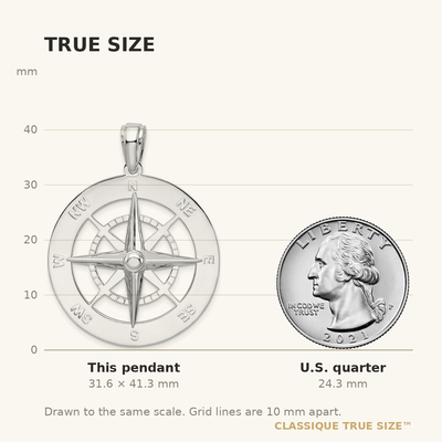 De-Ani Sterling Silver Rhodium-Plated Polished Large Nautical Compass Pendant