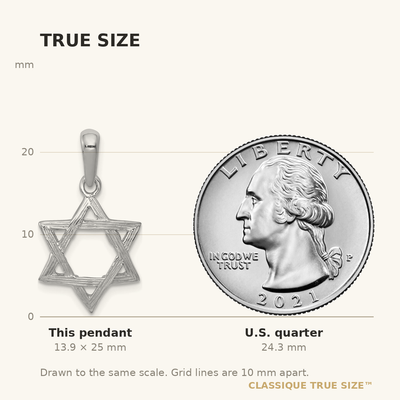 14K White Gold Star Of David Pendant, 25 x 14mm