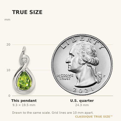 14K White Gold Pear Peridot and Diamond Pendant, 19.5 x 9.4mm