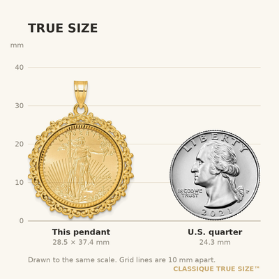 Wideband Distinguished Coin Jewelry 14ky Fancy Diamond-cut Mounted 1/4oz American Eagle Coin Bezel Pendant
