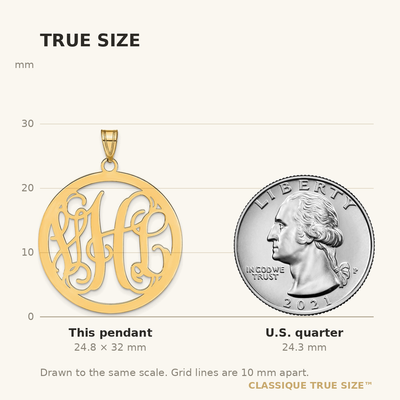 14K Yellow Gold Large Round Monogram Pendant