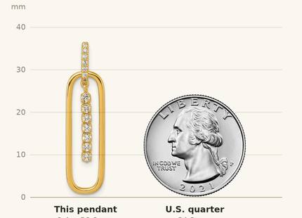 Classique True Size: Sterling Silver Gold-tone with White CZ Oblong Dangle Pendant shown next to a US quarter (24.3 mm)