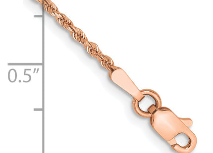 14K Rose Gold Diamond-cut Rope with Lobster Clasp Anklet, 10 x 1.75mm