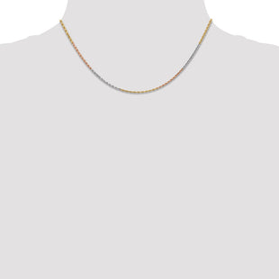 14K Tri-colored Diamond-cut Rope with Lobster Clasp Chain (Style 012TC-16)