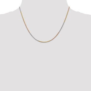 14K Tri-colored Diamond-cut Rope with Lobster Clasp Chain (Style 012TC-18)
