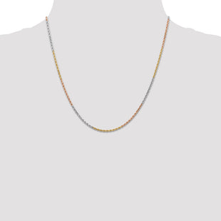 14K Tri-colored Diamond-cut Rope with Lobster Clasp Chain (Style 012TC-20)