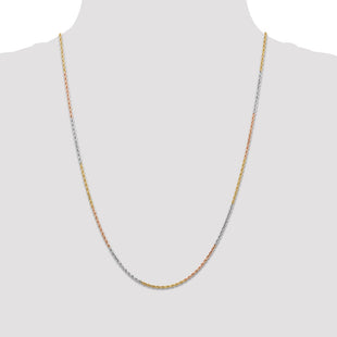 14K Tri-colored Diamond-cut Rope with Lobster Clasp Chain (Style 012TC-24)