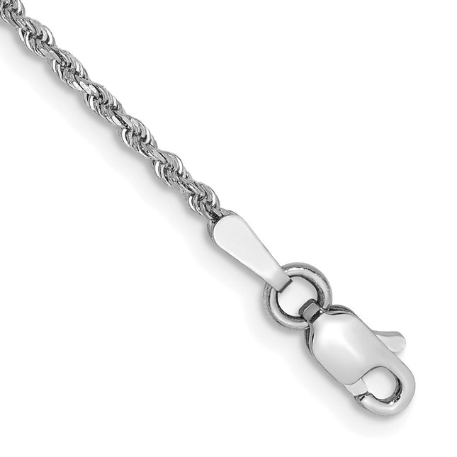 14K White Gold 5. Diamond-cut Rope with Lobster Clasp Chain, 1 x 1.5mm