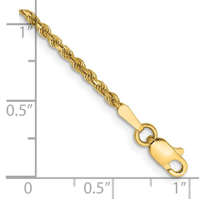 14K Diamond-cut Rope with Lobster Clasp Anklet, 9 x 1.75mm