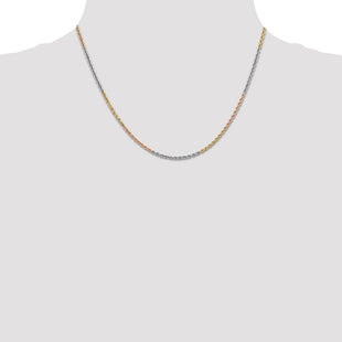 14K Tri-colored Diamond-cut Rope with Lobster Clasp Chain (Style 014TC-18)