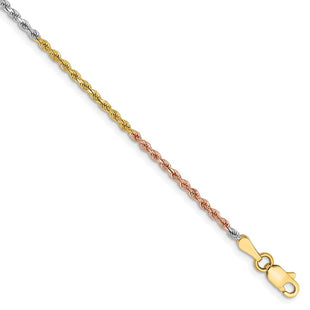 14K Tri-colored Diamond-cut Rope with Lobster Clasp Chain (Style 014TC-7)