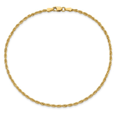 14K Diamond-cut Rope with Lobster Clasp Anklet, 9 x 2mm