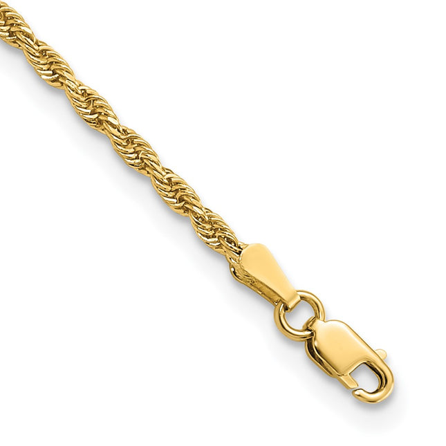 14K Diamond-cut Rope with Lobster Clasp Anklet, 9 x 2mm
