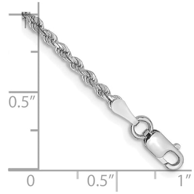 14K White Gold Diamond-cut Rope with Lobster Clasp Anklet, 9 x 2mm