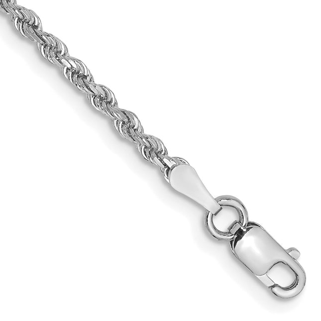 14K White Gold Diamond-cut Rope with Lobster Clasp Anklet, 9 x 2mm