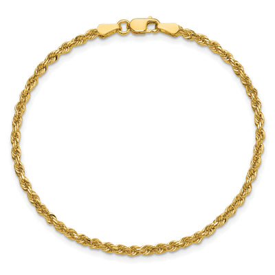 14K Diamond-cut Rope with Lobster Clasp Anklet, 9 x 2.25mm