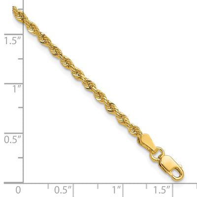 14K Diamond-cut Rope with Lobster Clasp Anklet, 9 x 2.25mm