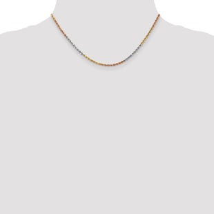 14K Tri-colored Diamond-cut Rope with Lobster Clasp Chain (Style 018TC-16)