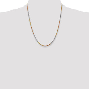 14K Tri-colored Diamond-cut Rope with Lobster Clasp Chain (Style 018TC-22)