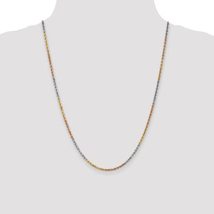 14K Tri-colored Diamond-cut Rope with Lobster Clasp Chain (Style 018TC-24)
