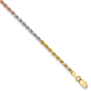 14K Tri-colored Diamond-cut Rope with Lobster Clasp Chain (Style 018TC-7)