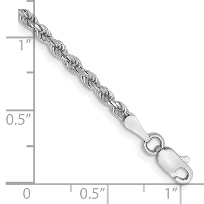14K White Gold Diamond-cut Rope with Lobster Clasp Anklet, 9 x 2.25mm