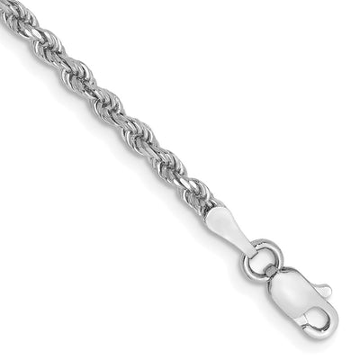 14K White Gold Diamond-cut Rope with Lobster Clasp Anklet, 9 x 2.25mm