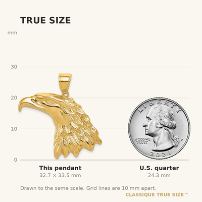 14K Eagle Head Pendant, 33.5 x 33mm