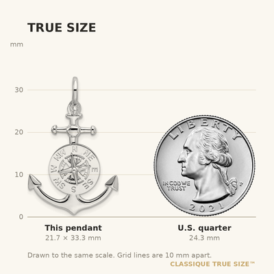 De-Ani Sterling Silver Rhodium-Plated 3D Small Anchor with Compass Pendant