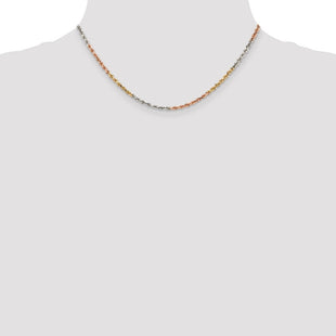14K Tri-colored Diamond-cut Rope with Lobster Clasp Chain (Style 021TC-16)