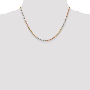 14K Tri-colored Diamond-cut Rope with Lobster Clasp Chain (Style 021TC-18)