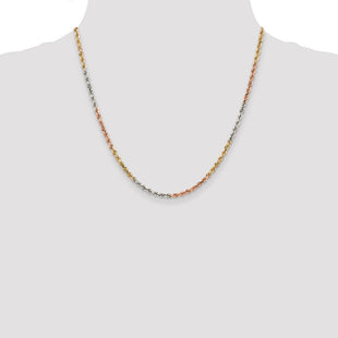 14K Tri-colored Diamond-cut Rope with Lobster Clasp Chain (Style 021TC-20)