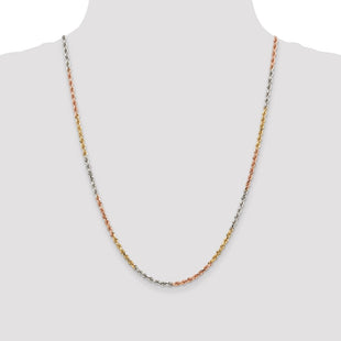 14K Tri-colored Diamond-cut Rope with Lobster Clasp Chain (Style 021TC-24)