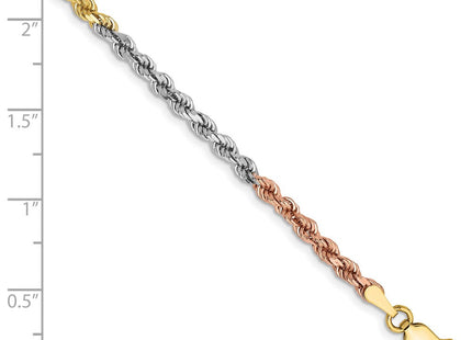 14K Tri-colored Diamond-cut Rope with Lobster Clasp Chain (Style 021TC-7)
