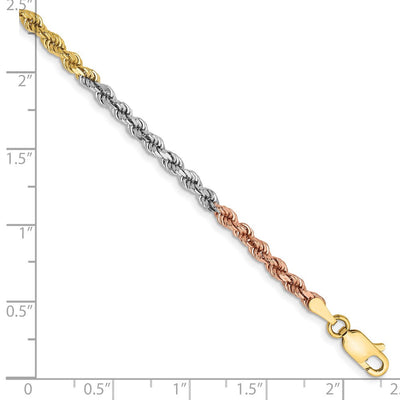 14K Tri-colored Diamond-cut Rope with Lobster Clasp Chain, 7 x 2.9mm