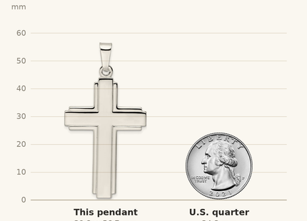 Classique True Size: Sterling Silver Polished w/Edge Lines Large Latin Cross Pendant shown next to a US quarter (24.3 mm)
