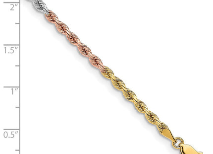 14K Tri-colored Diamond-cut Rope with Lobster Clasp Chain (Style 023TC-7)