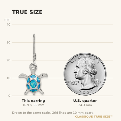 Sterling Silver Rhodium-plated Polished Created Blue Opal Turtle Shepherd Hook Earrings