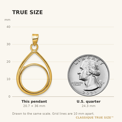 Wideband Distinguished Coin Jewelry 14K Polished Lightweight Teardrop Prong Coin Bezel Pendant, 36 x 22mm