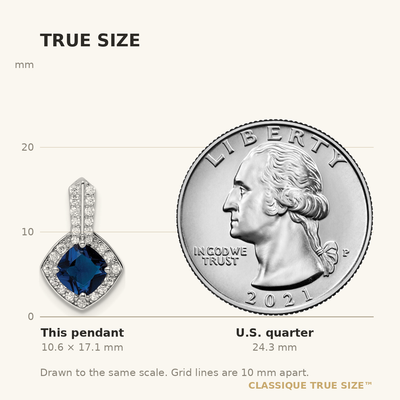 Sterling Silver Rhodium-plated CZ and Blue Glass Pendant, 17.1 x 10.81mm