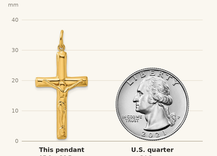 Classique True Size: Sterling Silver Gold-tone Crucifix Cross Pendant shown next to a US quarter (24.3 mm)