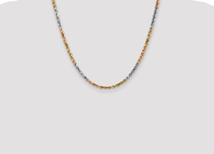 14K Tri-colored Diamond-cut Rope with Lobster Clasp Chain (Style 030TC-20)