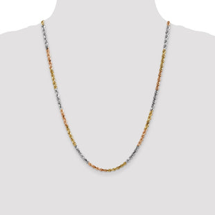 14K Tri-colored Diamond-cut Rope with Lobster Clasp Chain (Style 030TC-24)