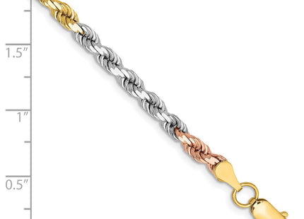 14K Tri-colored Diamond-cut Rope with Lobster Clasp Chain (Style 030TC-7)