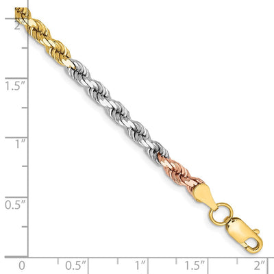14K Tri-colored Diamond-cut Rope with Lobster Clasp Chain, 7 x 4mm